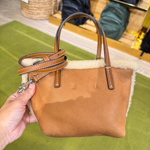 Tory Burch Shearling Mini Tote 170269 Taupe $575 - Picture 3 of 7
